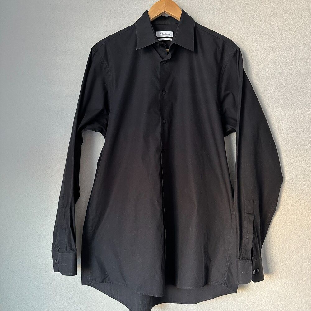 Calvin Klein Men's Button Shirt Black 100% Cotton Work Corp Preppy 15 1/2-34/35